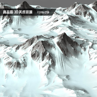 3D模型素材雪山场景低模游戏简模带贴图fbx格式obj