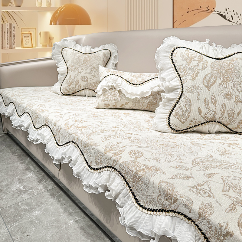 沙发垫四季通用田园轻奢防滑法式蕾丝雪尼尔直排美式坐垫套罩定制