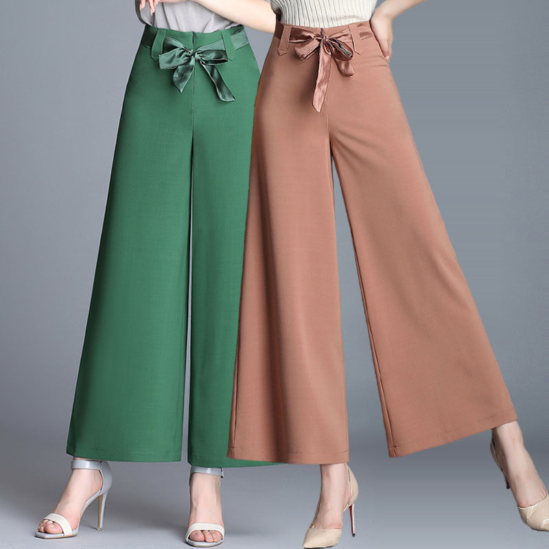 阔腿裤女九分裤夏季薄款雪纺宽松直筒裤中年妈妈垂感甩裤舞裤