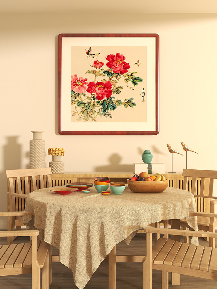 王雪涛装饰画花开富贵客厅挂画新中式餐厅玄关牡丹花挂画手绘真迹