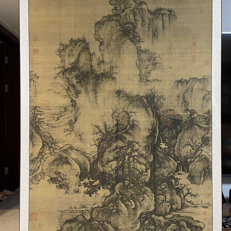 1:1郭熙早春图山水画芯客微y喷古代名画复制品画厅装饰画画国高清
