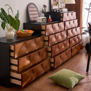 白蜡木涟漪斗柜法式简约拼色卧室小户型实木家用四斗抽屉储物柜子