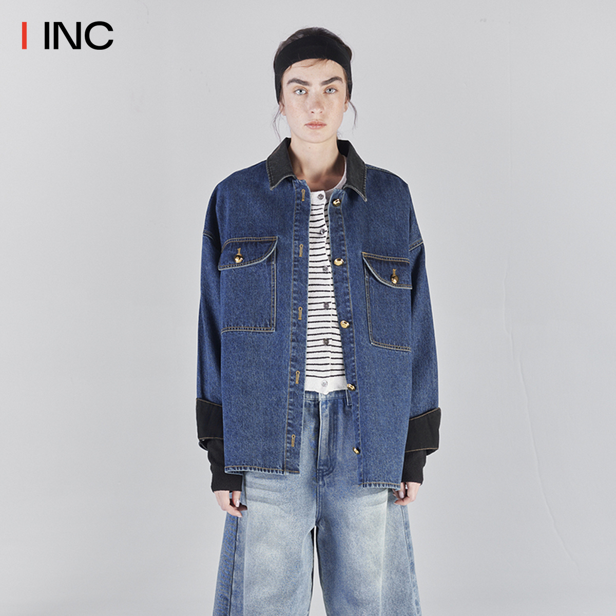 ICEDUST 25SS春夏设计感廓形金扣牛仔外套宽松休闲上衣 IINC