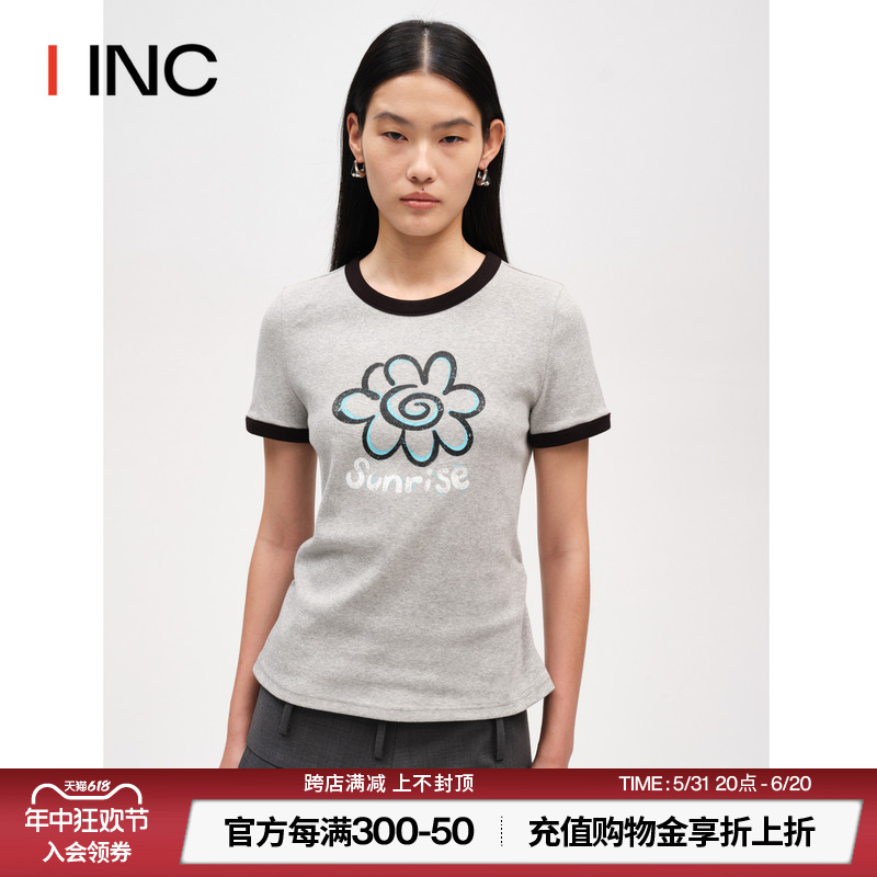 【SHORT SENTENCE短句】IINC 24SS新款花朵胶印撞色T恤上衣女