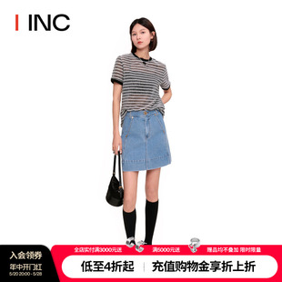 IINC 春夏 ROMANCHIC设计师品牌 英文刺绣浅蓝半身牛仔短裙女