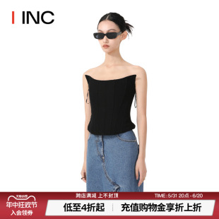 23AW黑色修身 IINC 设计师品牌 背心上衣女 PUSHBUTTON 吊带短款