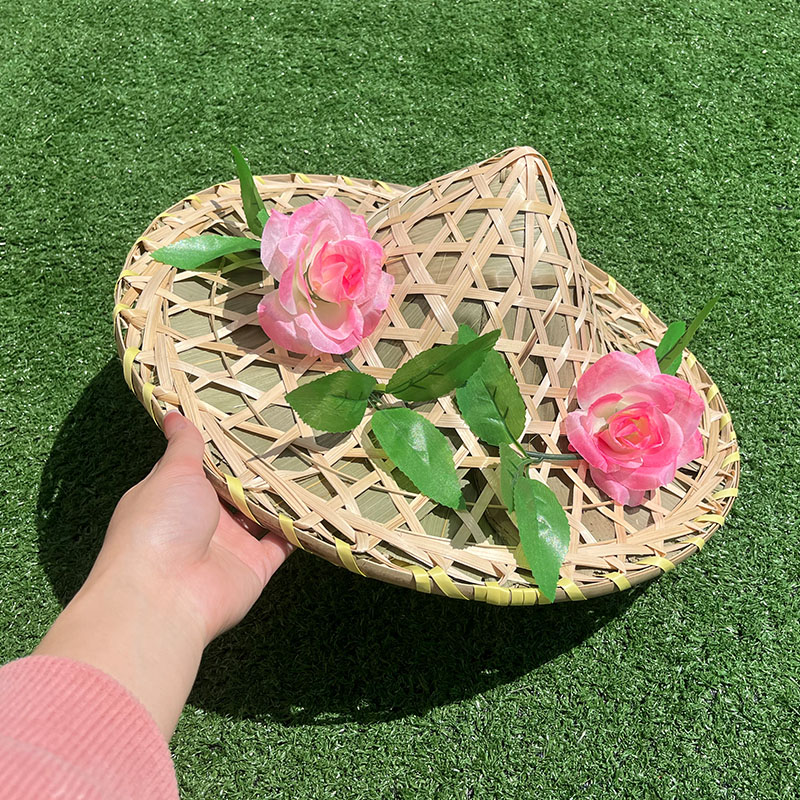 儿童傣族舞蹈表演斗笠帽花朵草帽