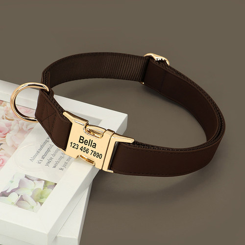宠物项圈皮质狗狗脖圈柴犬金毛大型犬拉布拉多狗牌定制刻字牵引绳