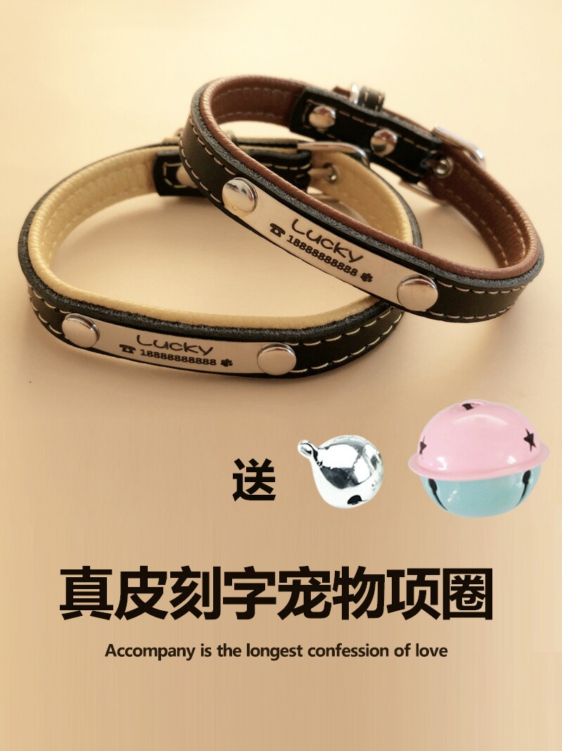 牛皮雕刻猫标签项圈定制的反丢失身份标签金毛猎犬泰迪可爱的宠物