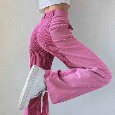 Y2k Patchwork Corduroy Pink Trendy Straight Women Trousers