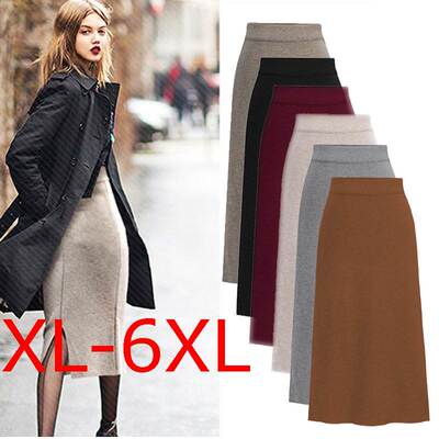 winter fat women plus size high waist skirt wool knit skirts