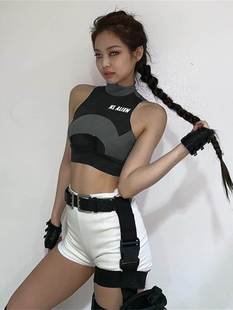 jazz上衣运动背心短款露脐t恤女小众设计jennie金珍妮同款打歌服