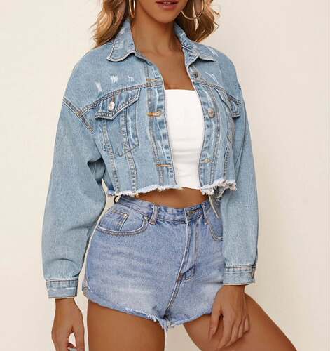 Autumn Women Denim Cropped Jacket Female Pockets Jean Jacket