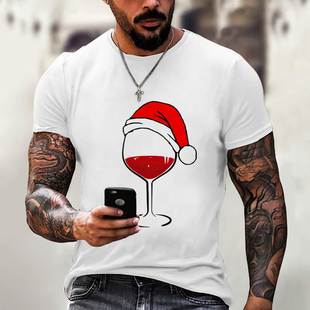 Christmas Hats White Men Glass Black Shirt Wine