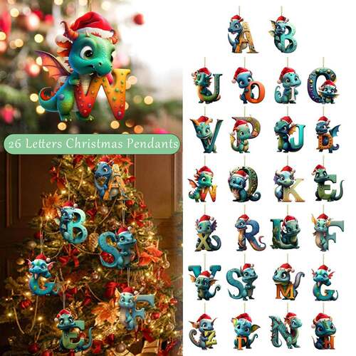 26 Letters Christmas Pendants Cute Dragon Baby Hanging Ornam
