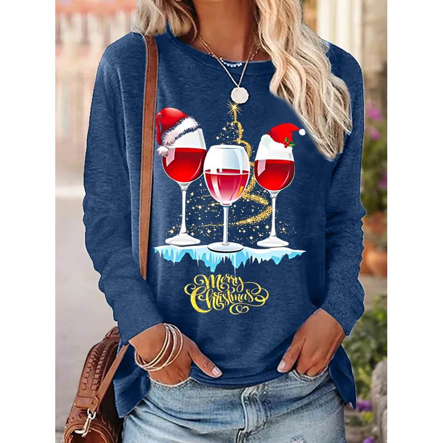 Long Sleeve T-Shirts For Women Merry Christmas Vintage Tees