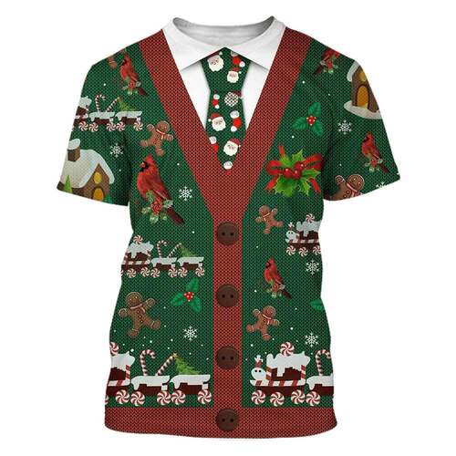 New Year Christmas Men's T-shirt O Collar Cosplay Clothi