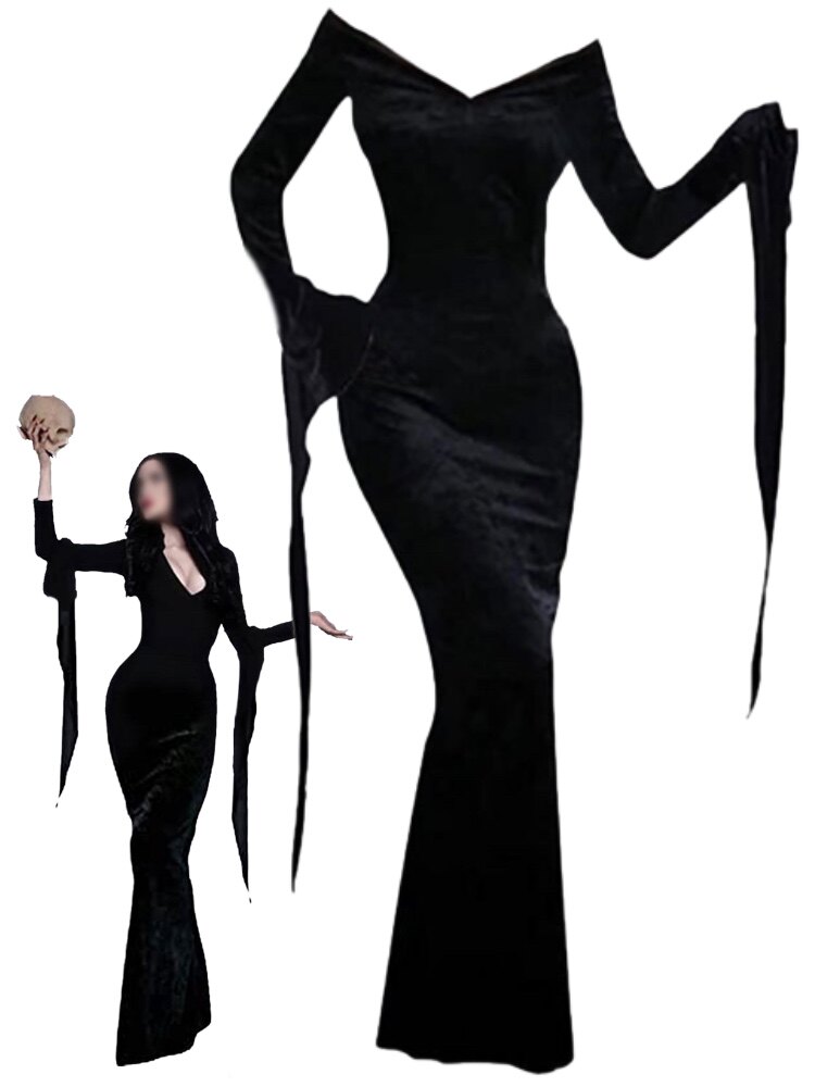 万圣节亚当斯一家cos服装西装Wednesday星期三妈妈同款黑色连衣裙