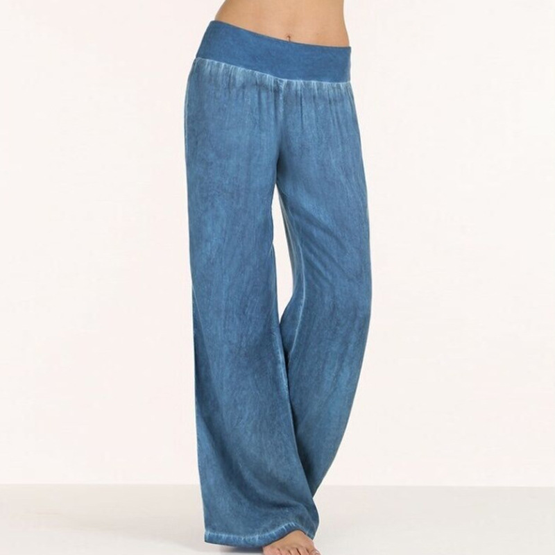 2019欧美薄牛仔阔腿长裤女Plus size S-5XL big women long pants