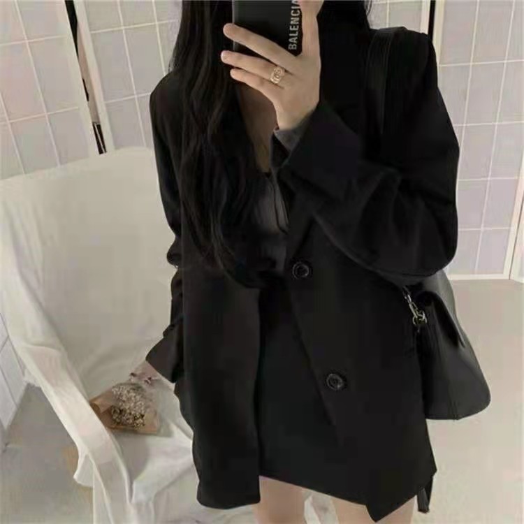 小香风黑色小西装女2021a