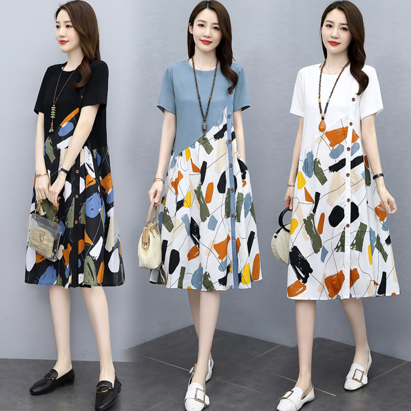 2023 summer women loose casual print plus size dress dresses