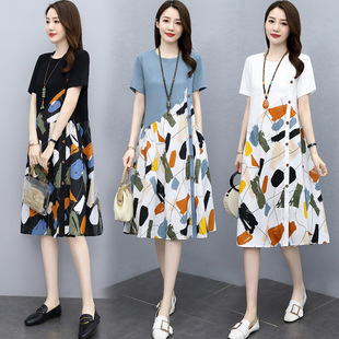 2023 summer women loose casual print plus size dress dresses