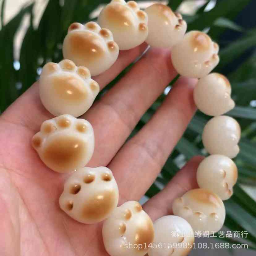 天然菩提根炭烤猫爪白玉菩提雕刻猫爪手串手链