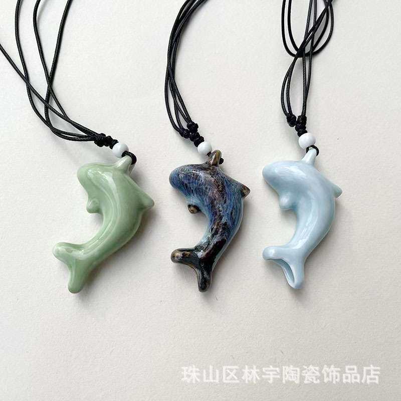 陶瓷口哨项链海豚古风文艺复古可