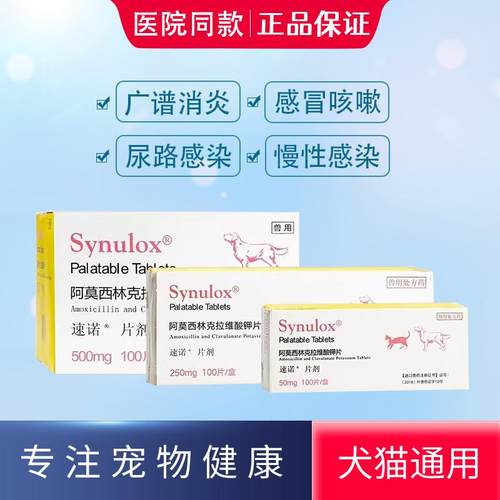 速诺猫鼻支感冒打喷嚏消炎药口炎阿莫西林克拉维酸钾猫狗通用50mg