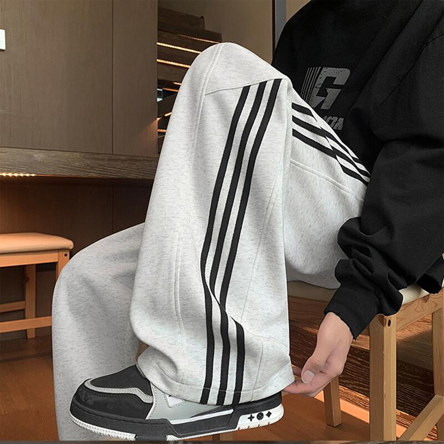 时尚潮学生复古风拼接运动裤卫裤