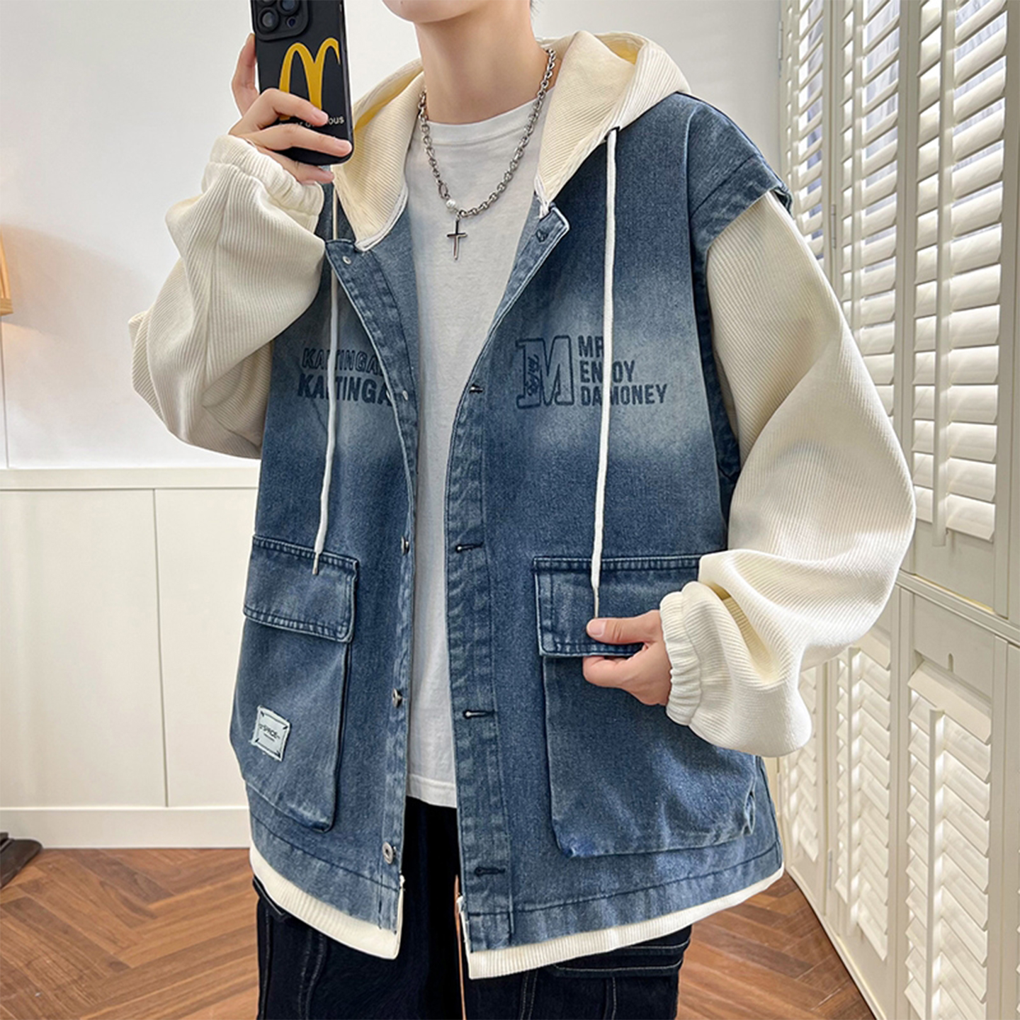 时尚宽松假两件青少年上衣服男装