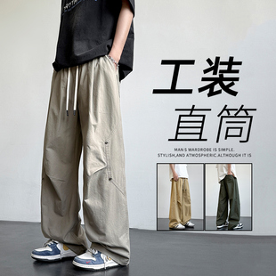 工装裤子男款秋季2025新款运动纯棉男裤青少年宽松抗皱休闲裤长裤