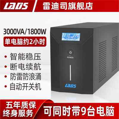 雷迪司UPS不间断电源3KVA/1800W大功率备用电源防停电D3000家用办