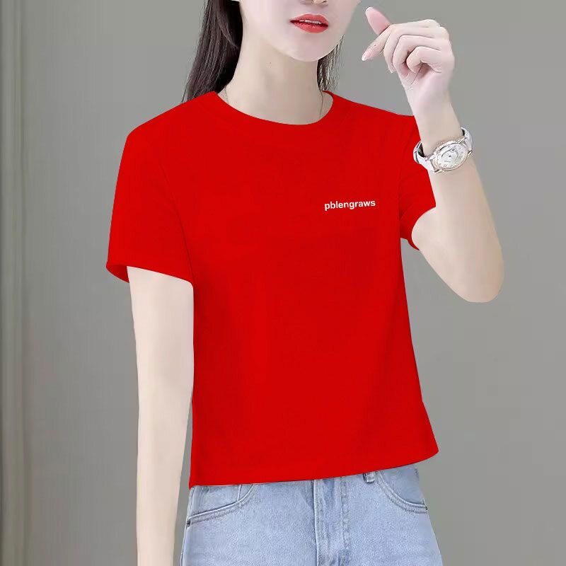 2026夏季新款短袖T恤女宽松新正肩短款时尚简约休闲百搭女士上衣