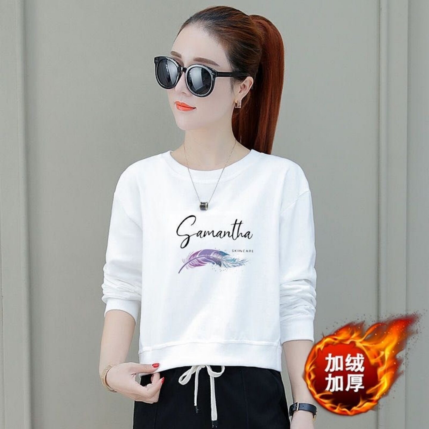 薄款加厚一体绒2026高腰短款卫衣女冬季新款矮个子宽松显瘦圆领潮