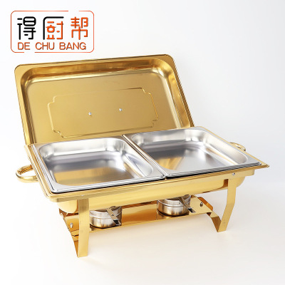 批发全镀金不锈钢折叠翻盖布菲炉自助餐炉跨境 gold chafing dish