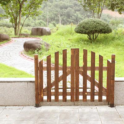 复古户外防腐木栅栏门 碳化实木网格围栏花园小门庭院装饰双开门