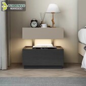 意式 极简床头柜现代悬浮实木床边柜加感应灯卧室高级感积木储物柜