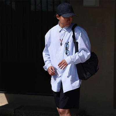 NANAMICA按扣条纹衬衫情侣