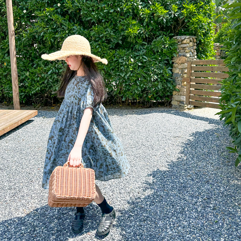 断码福利 sweetcity 夏季新品女童韩版唯美复古花卉短袖连衣裙