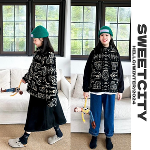 sweetcity原创设计冬儿童中性风厚实保暖纯色图腾羊羔毛马甲/外套