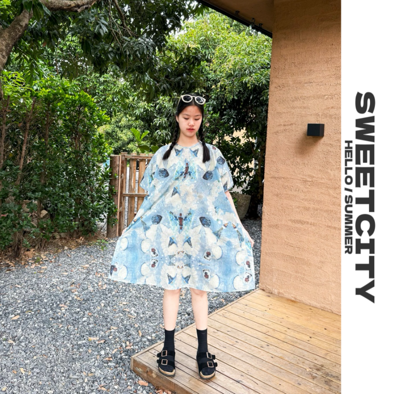 sweetcity独家定制 25夏女童韩系复古风甜美可爱花卉娃娃连衣裙