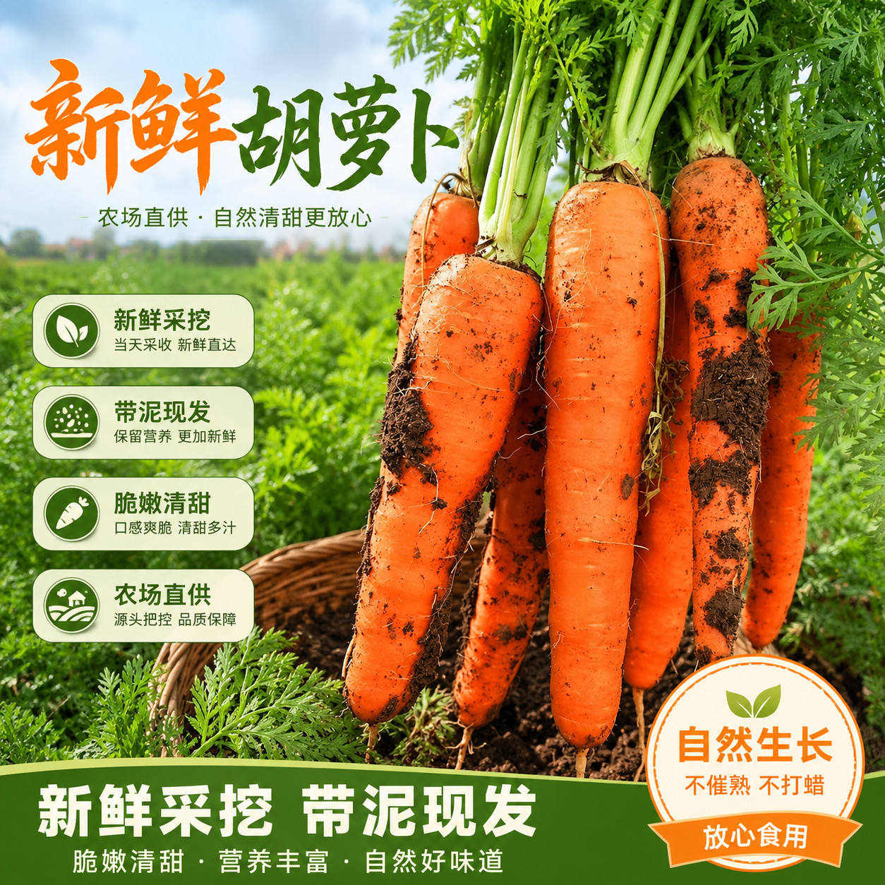农家自种新鲜胡萝卜沙地现挖红皮