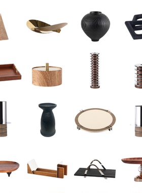 北欧现代几何仿实木摆件