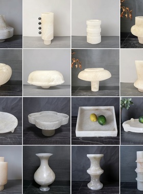 新中式云石花器托盘摆件