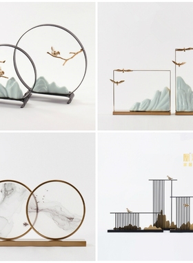 新中式样板间禅意摆件样办公室书房家居客厅玄关桌会所软装饰品