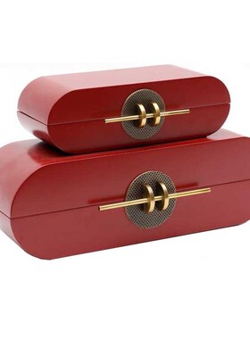 新中式木质红色喜庆收纳盒摆件