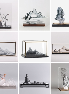 现代新中式禅意样板房透明假山高级摆设家居客厅软装饰品玄关摆件
