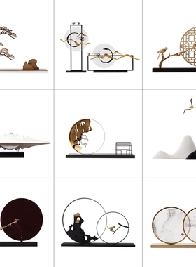 禅意新中式软装饰品新古典摆件样板间售楼部玄关酒店客厅工艺术品