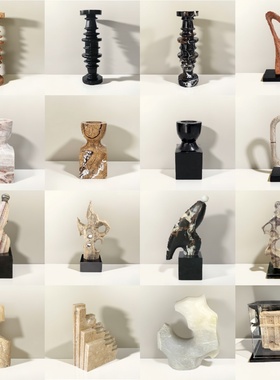 轻奢复古天然大理石烛台摆件